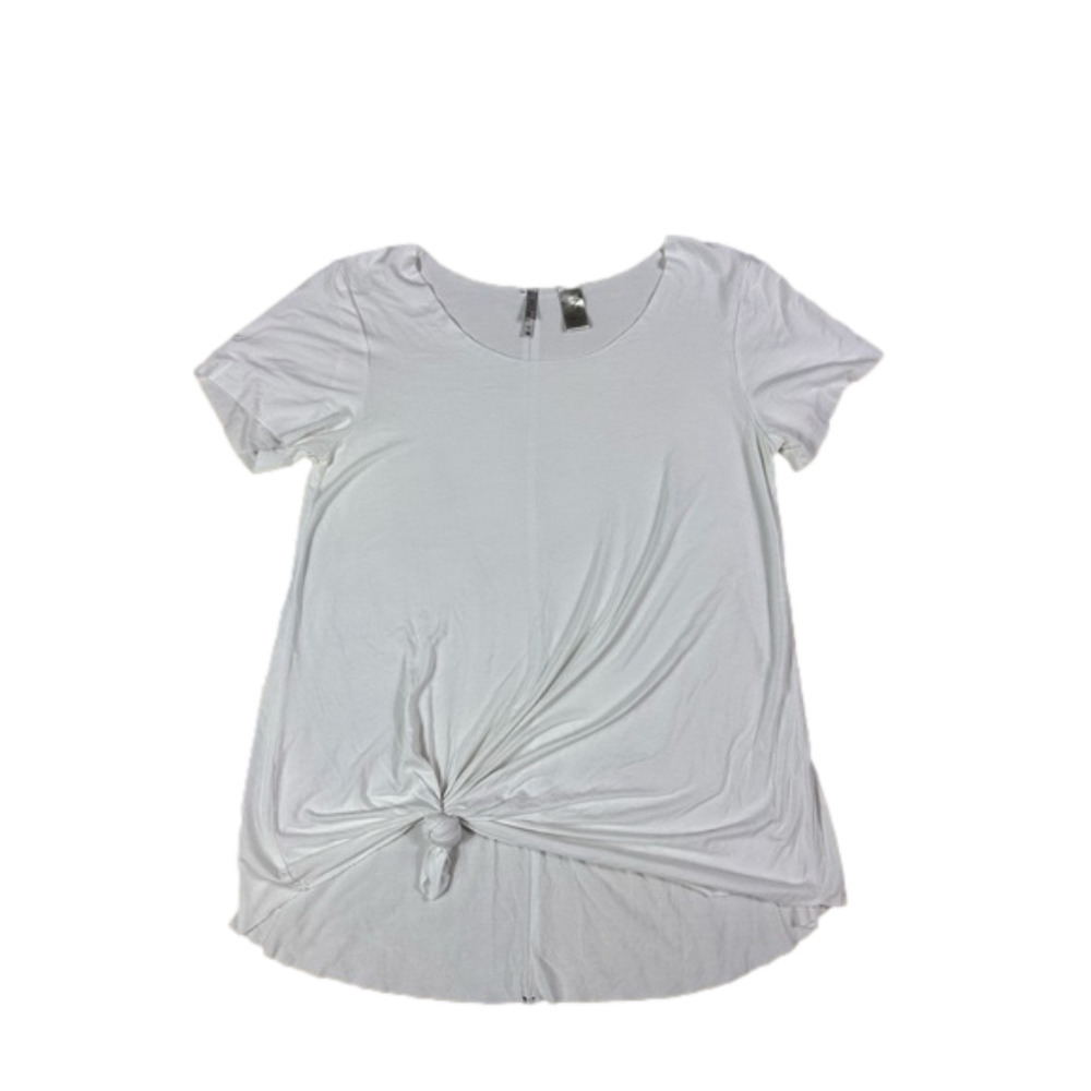 BKE Core Women’s White Flowy Tie Short Sleeve Raw Hem Shirt Blouse Size Medium